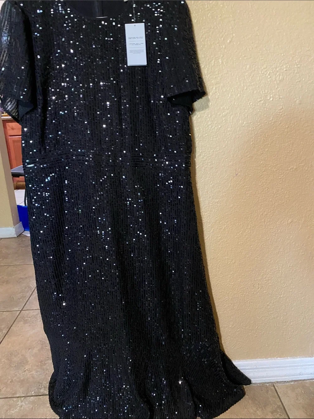 Michael Kors Black Long-Sleeve Sequin Evening Gown